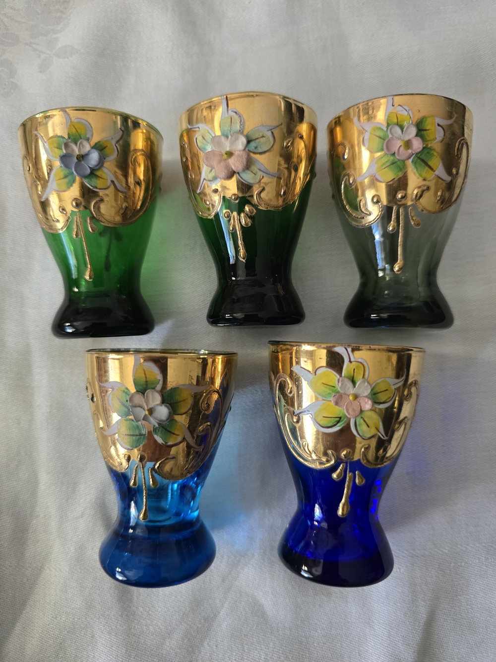 Venetian Blown Glass Cordial Shot Glasses set a 5 (24 karat gold guilt)